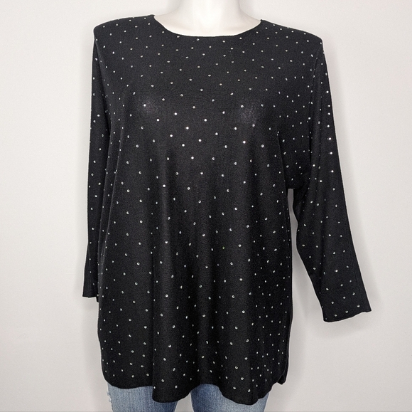 ✨3/$15 INC International Concepts Black Rhinestone Long Sleeve Sweater 1X - Picture 1 of 8